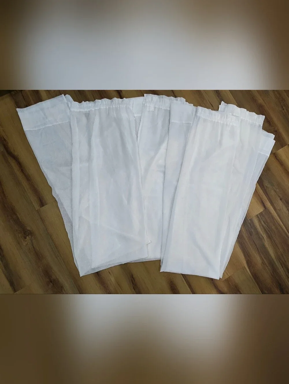 2 Full Sets of White Crinkle Sheer Curtains - 84” L (4 Panels)